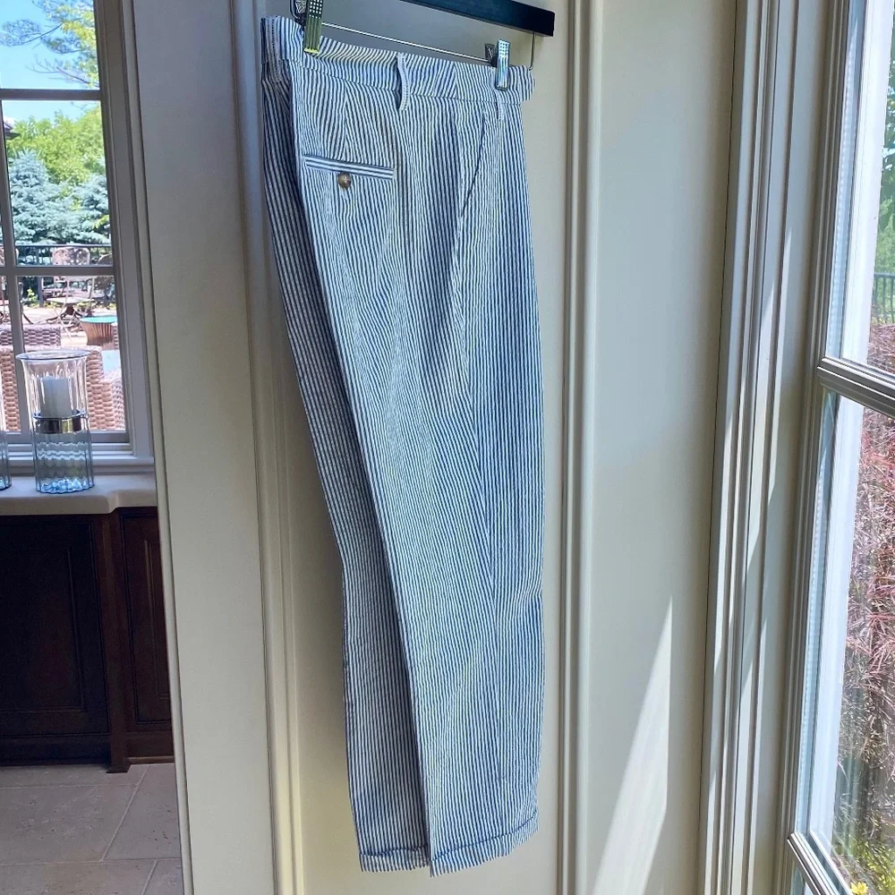 ZARA Seersucker Pinstripe Cuffed & Cropped Pants, from London, Sz SM - Picture 2 of 14